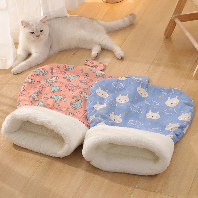 Plush Cat Sleeping Bag – Thickened Fluffy Nest for Winter Pet Comfort