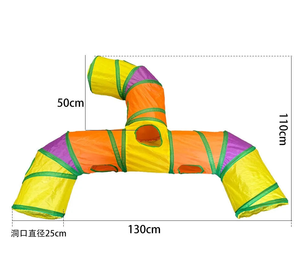 Foldable Rainbow Pet Tunnel – Multi-Exit Interactive Toy for Active Cats