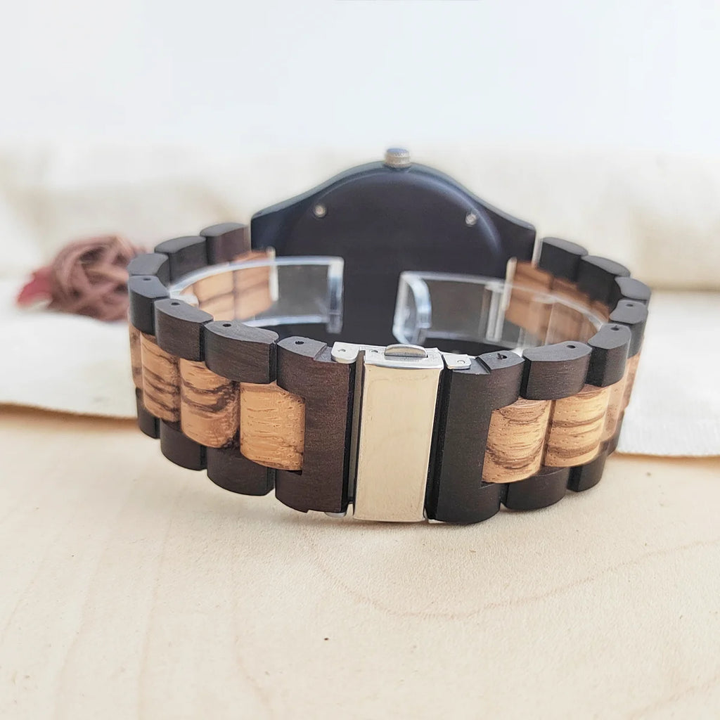 Vintage Wooden Wristwatch – Personalized Leather Strap for Birthday Gift
