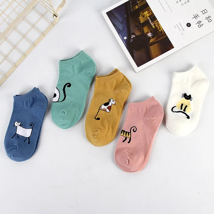 Cute Cat Ankle Socks – Cartoon Animal Kitten Cotton Hosiery for Women