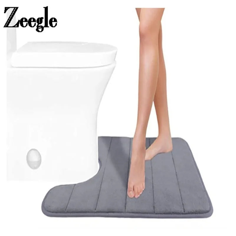 U-Shaped Memory Foam Bath Mat – Absorbent Non-Slip Rug for Bathroom Toilet