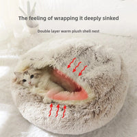 Semi-Enclosed Plush Pet Bed – Warm Winter Shell Nest for Cats and Small Dogs