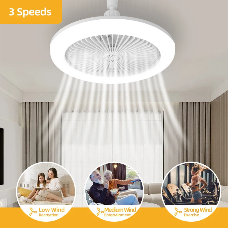 Silent Ceiling Fan Light – Remote Controlled E27 Lamp for Bedroom Living Room