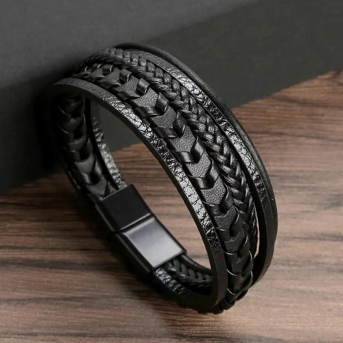 Multi-layered Leather Braided Bracelet – Vintage Magnetic Alloy for Men