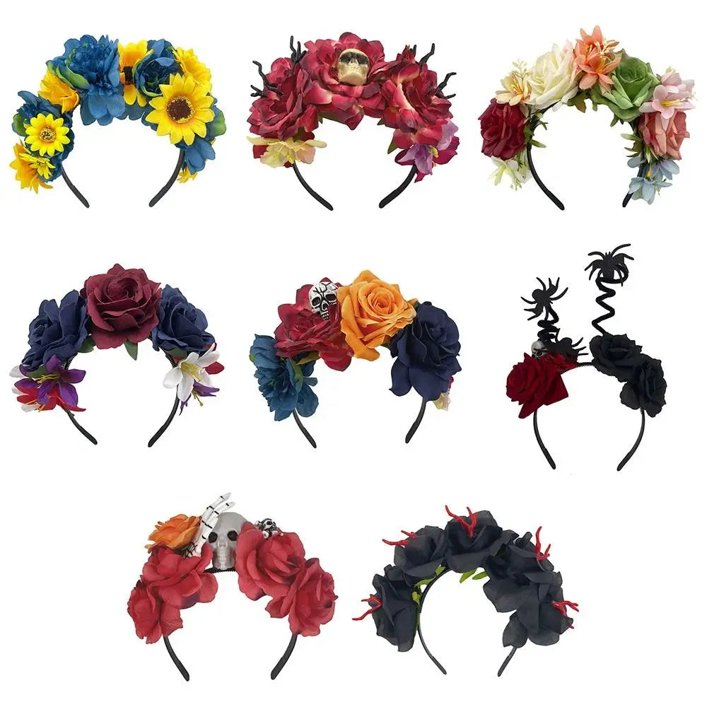 Mexican Rose Flower Crown – Boho Floral Headpiece for Halloween Party Wedding
