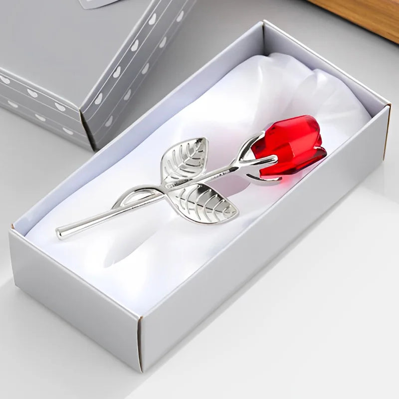 Crystal Rose Ornament – Mini Glass Flower for Valentine's Day Gift