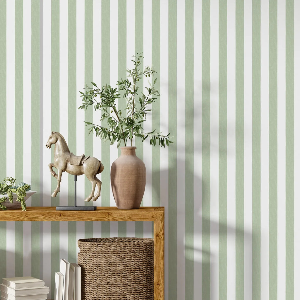 Geometric Stripe Peel and Stick Wallpaper – Modern Green Mural for Home Decor