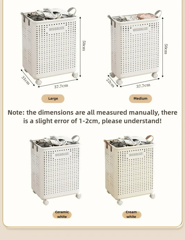 Rolling Laundry Hamper – Large Capacity Collapsible Basket for Bathroom