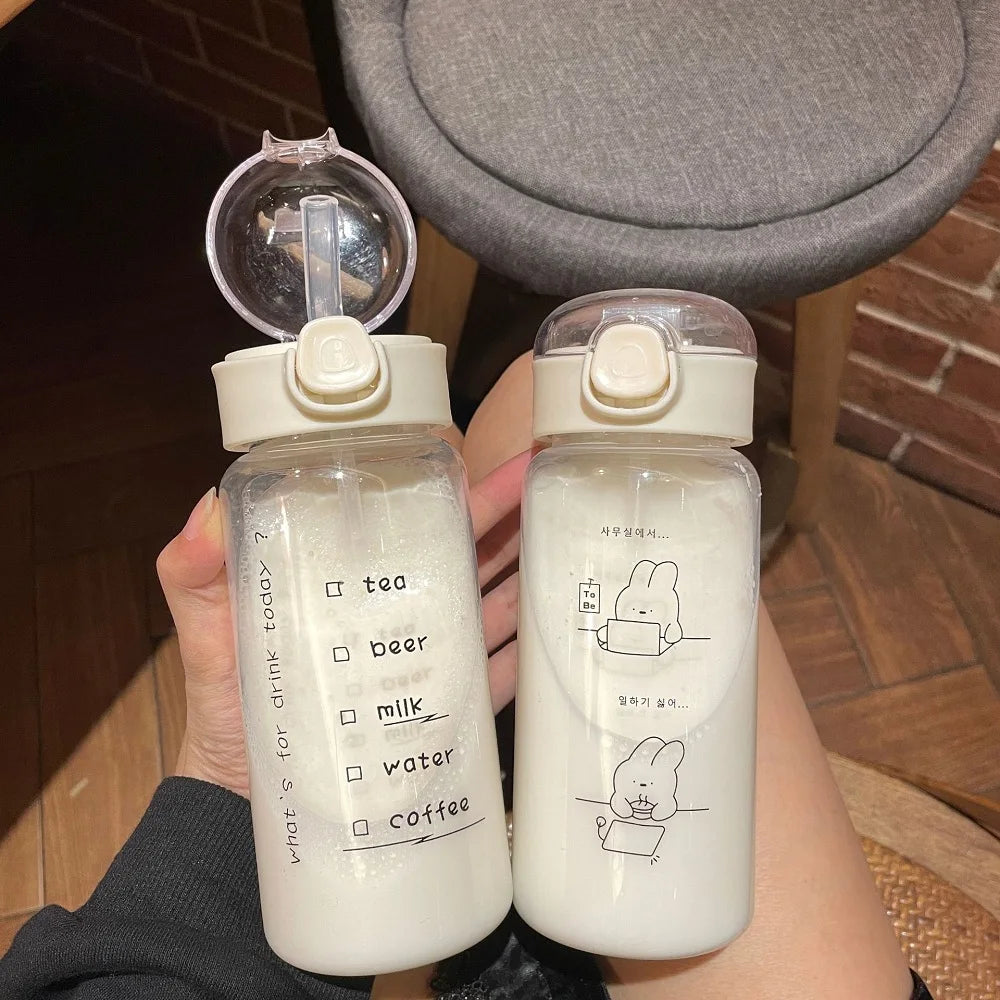 Transparent Sports Water Bottle – Durable Bouncing Straw for Gym and Hiking