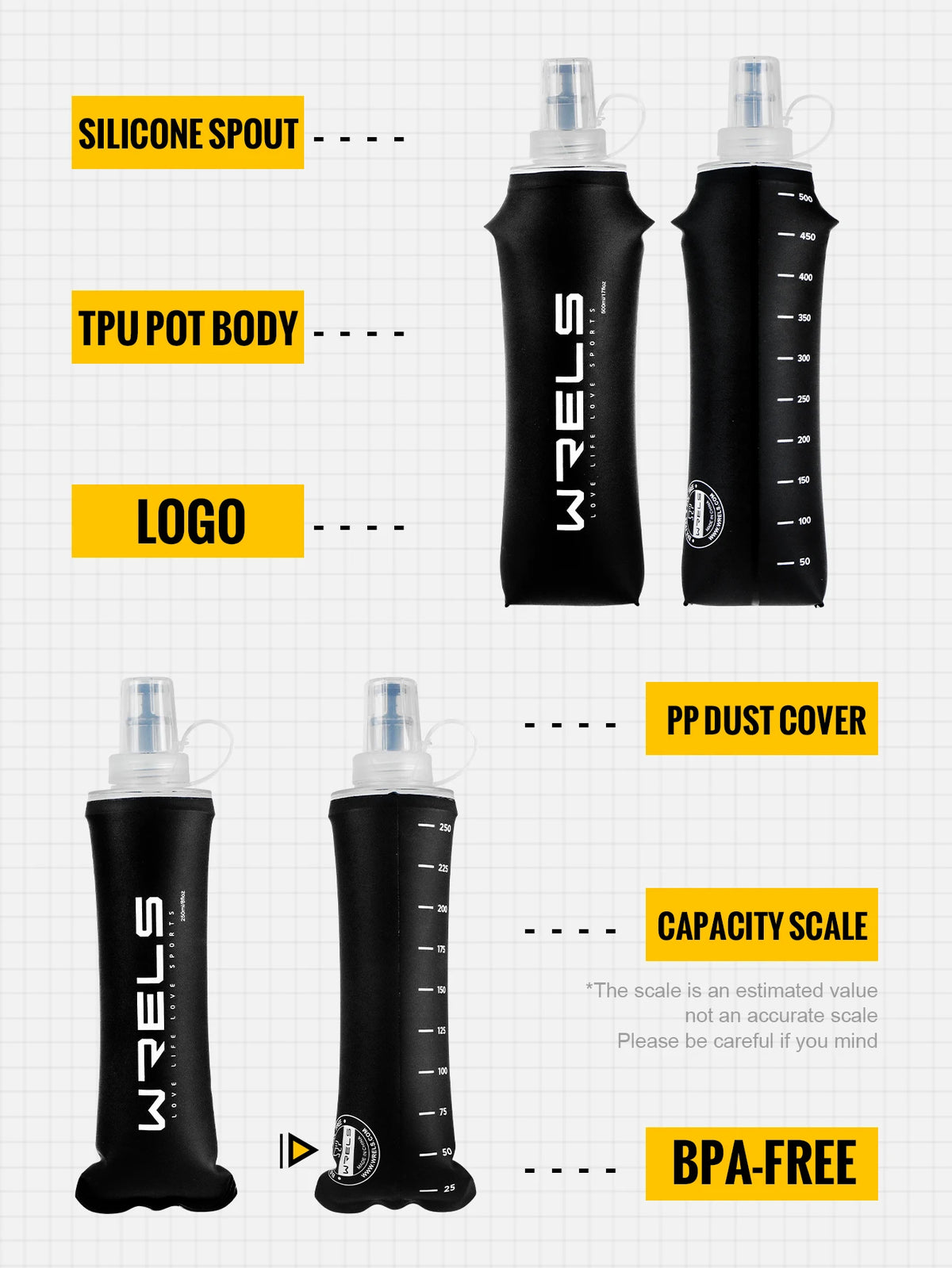 TPU Soft Water Bottle – Foldable BPA Free Hydration Flask for Running Hiking