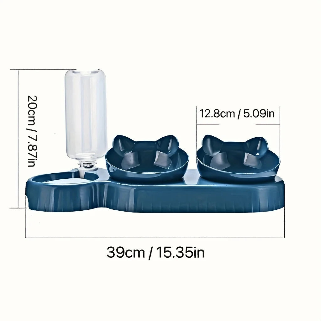 Tilted Cat Bowl Set – Gravity Water Feeder for Neck Protection