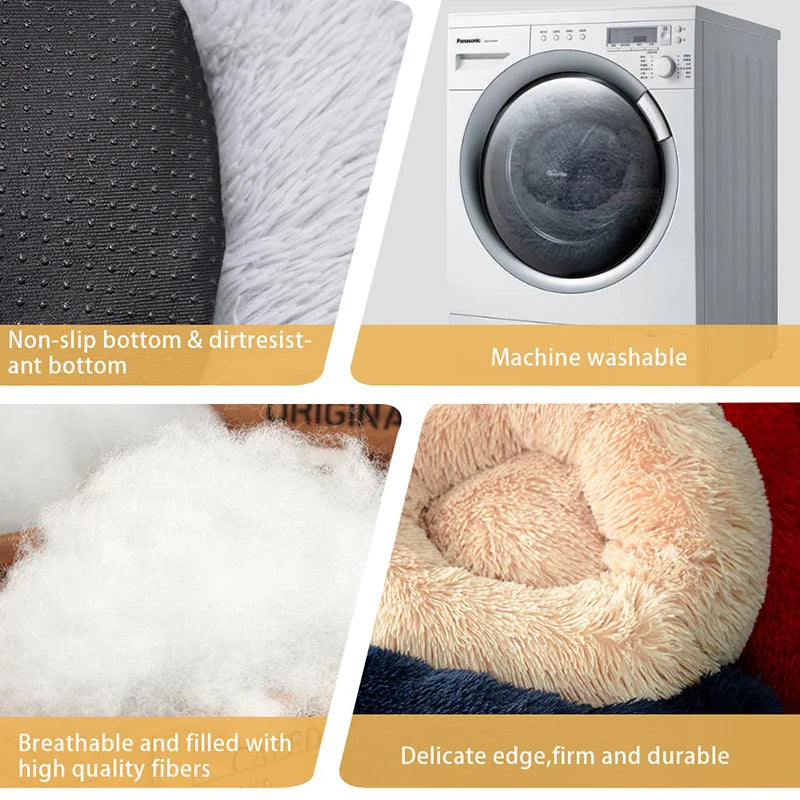 Plush Donut Dog Bed – Large Round Fluffy Kennel for Winter Pet Comfort