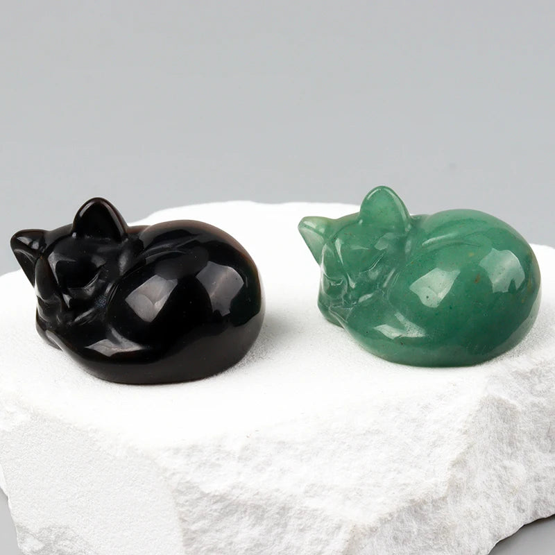 Carved Crystal Cat Figurine – Natural Stone Animal Statue for Home Decor