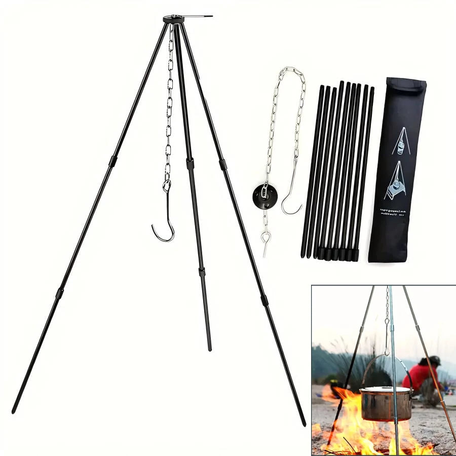 Adjustable Campfire Tripod – Stable Hanging Pot Stand for Outdoor Cooking