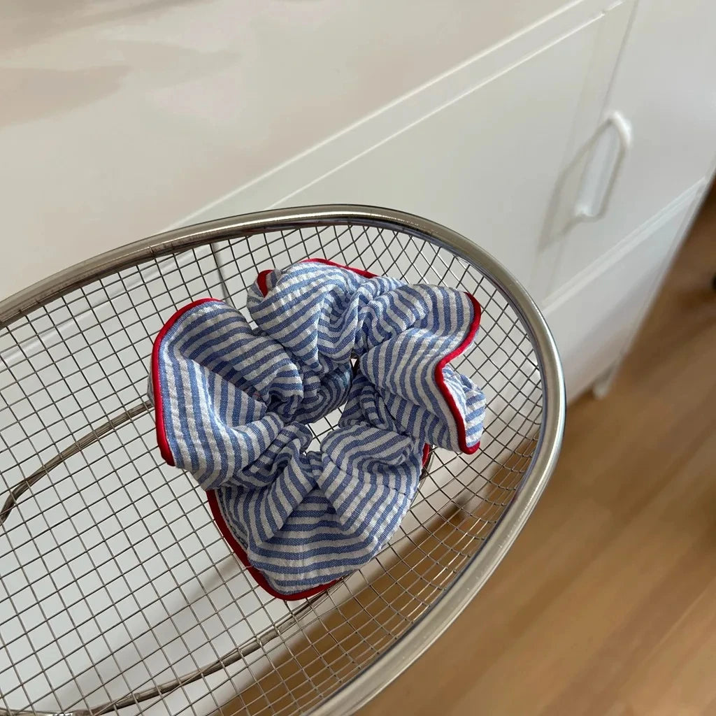Striped Elastic Hair Scrunchies – Red and Blue Fabric Accessories for Women