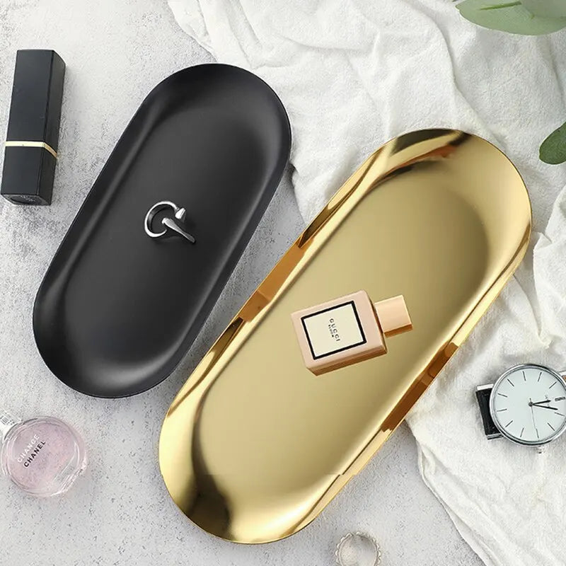 Stainless Steel Oval Tray – Minimalist Jewellery Storage for Desktop Decor