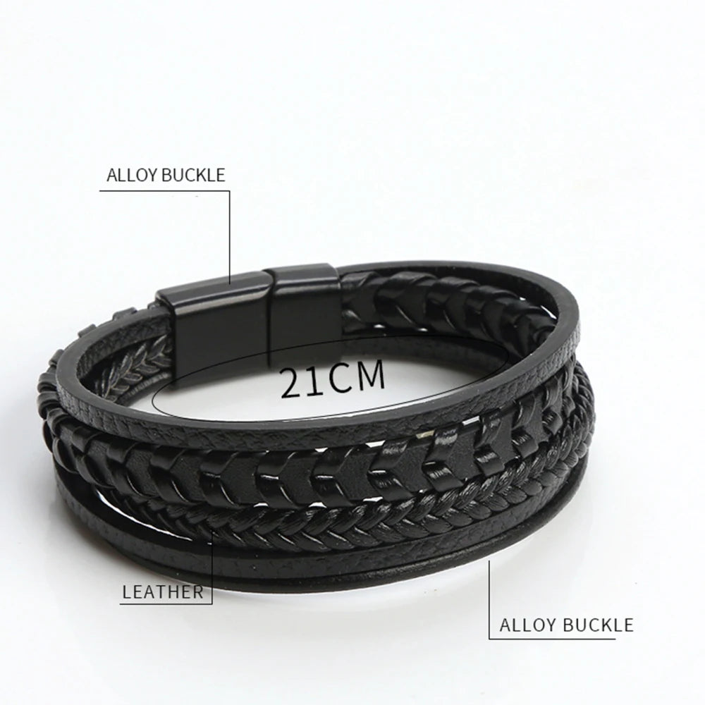 Tiger Eye Leather Bracelet – Multi-Layer Beaded Jewelry for Men