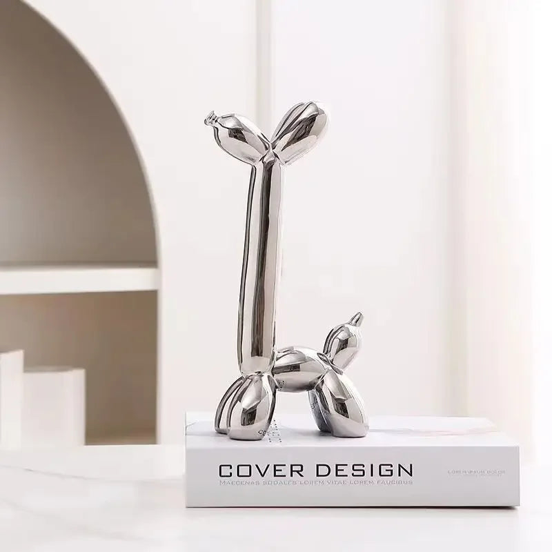 Abstract Ceramic Balloon Dog Sculpture – Modern Statue for Home Office Decor