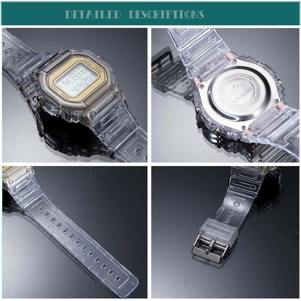 Transparent Digital Sport Wristwatch – Unisex Timepiece for Kids and Adults