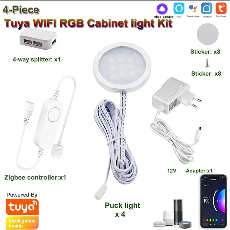 WiFi RGB LED Puck Lights – Dimmable Under Cabinet Lighting for Kitchen Decor