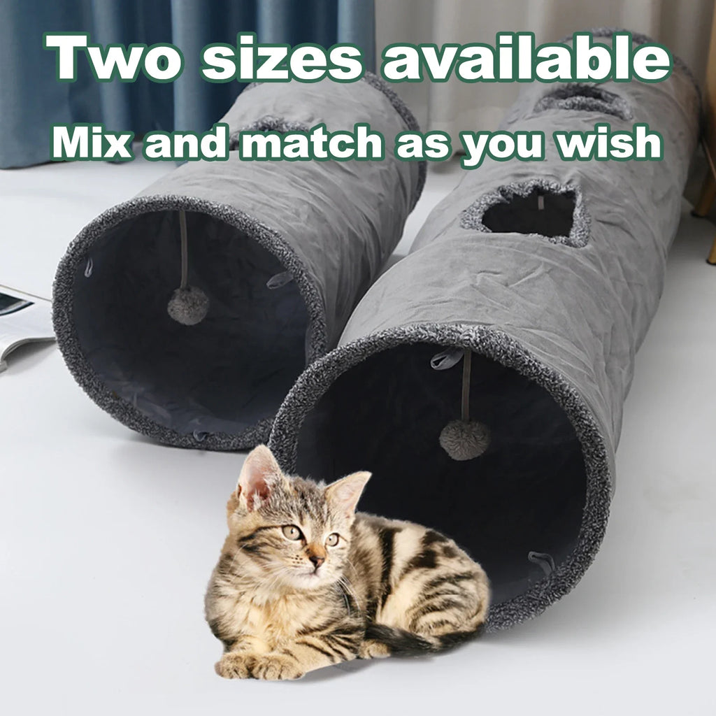 Collapsible Suede Cat Tunnel – Interactive Play Tube for Large Pets