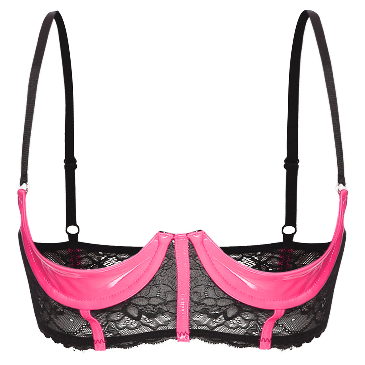 Wetlook Leather Push Up Bralette – Underwire Lace Lingerie for Sexy Cosplay