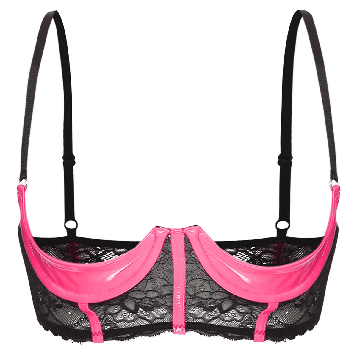 Wetlook Leather Push Up Bralette – Underwire Lace Lingerie for Sexy Cosplay