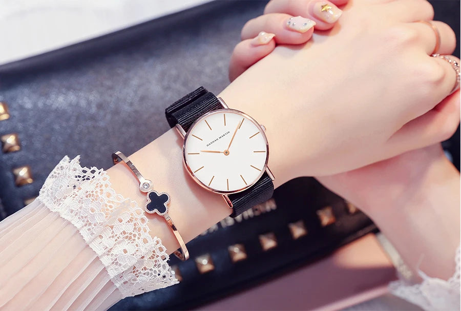 Ultra Thin Leather Wristwatch – Minimalist Dress Accessory for Women
