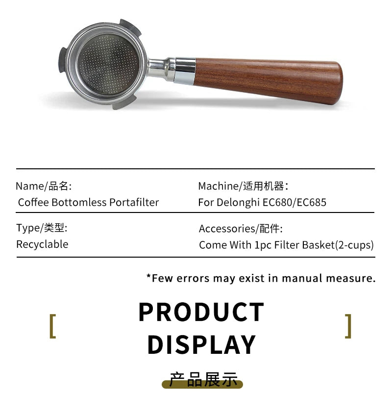51mm Bottomless Portafilter – Stainless Steel Espresso Filter for Delonghi