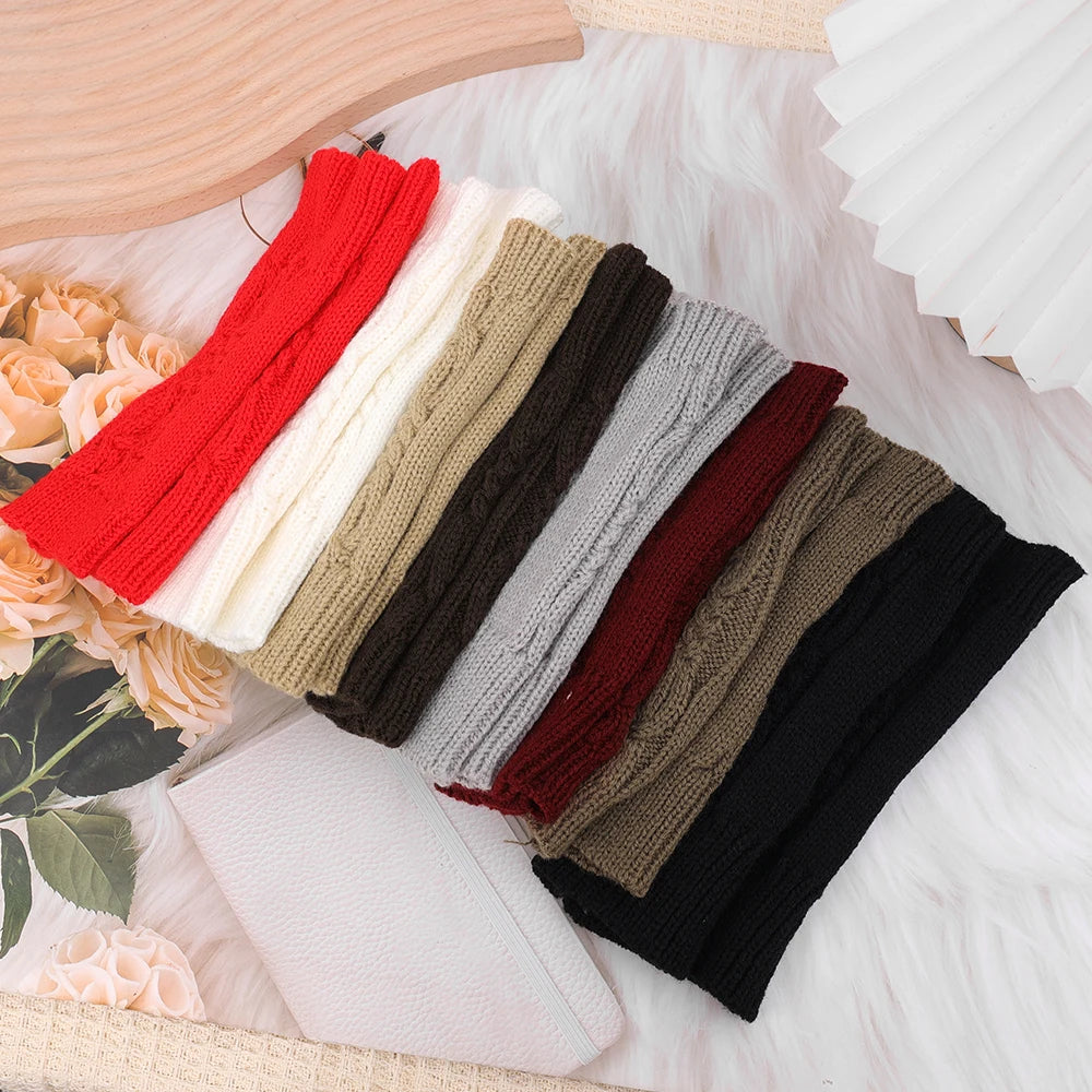 Soft Wool Half Finger Gloves – Warm Knit Arm Mittens for Winter Outdoor