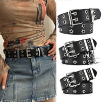 Double Hole Leather Belt – Large Size Y2K Punk Waistband for Men and Women