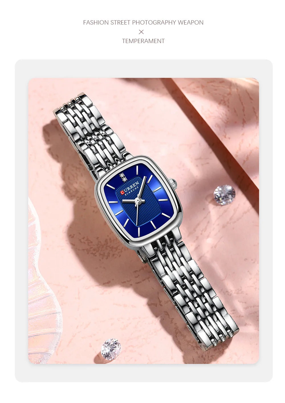 Gold Stainless Steel Quartz Watch – Elegant Square Dial for Business Fashion