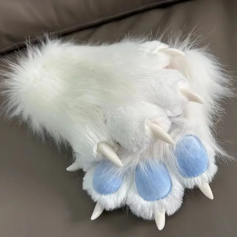 Plush Cat Paw Mittens for Furry Cosplay and Halloween Costume
