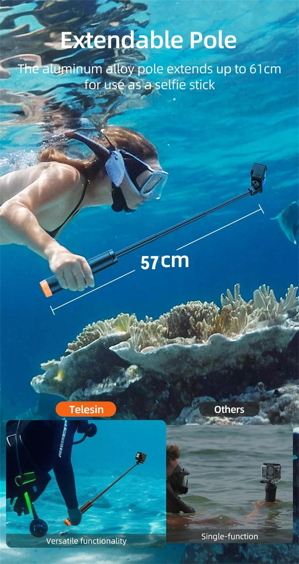 Extendable Buoyancy Selfie Stick – Floating Tripod for GoPro and DJI Action Cameras