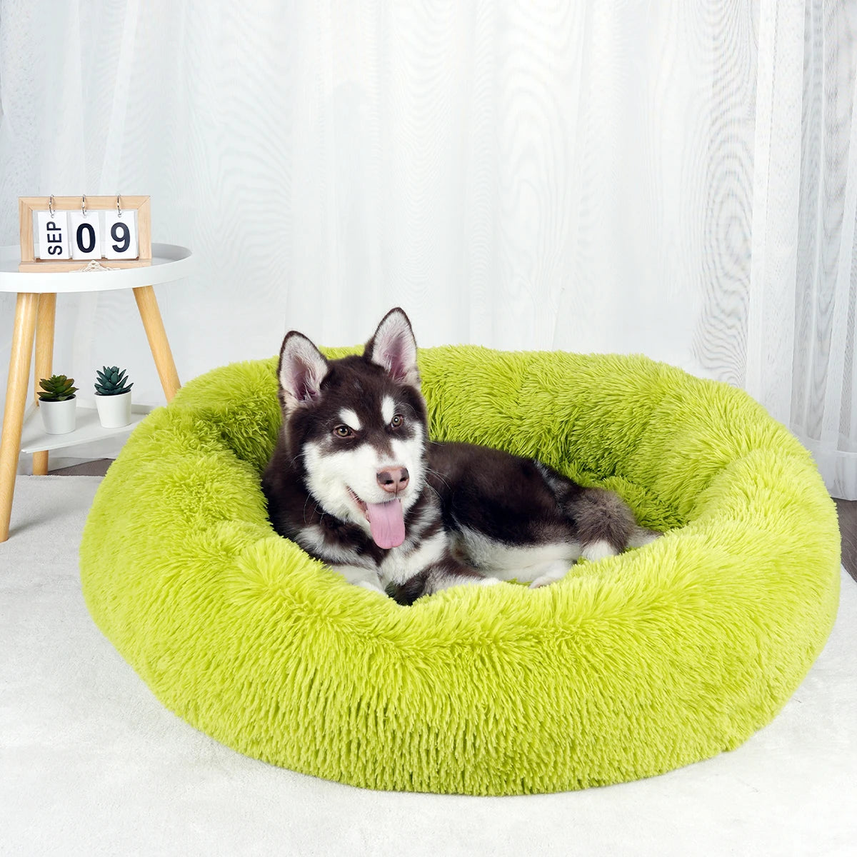 Plush Donut Dog Bed – Large Round Fluffy Kennel for Winter Pet Comfort
