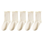 Ruffled Mid-Tube Socks – Breathable Cotton Casual Wear for Women