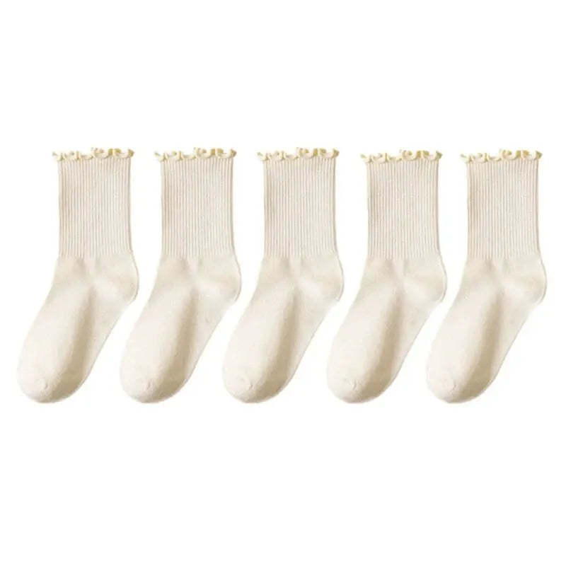 Ruffled Mid-Tube Socks – Breathable Cotton Casual Wear for Women