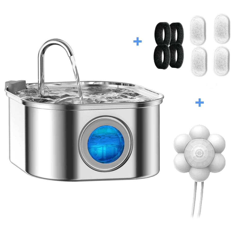 Stainless Steel Pet Water Fountain – 3.2L Automatic Dispenser for Cats and Dogs