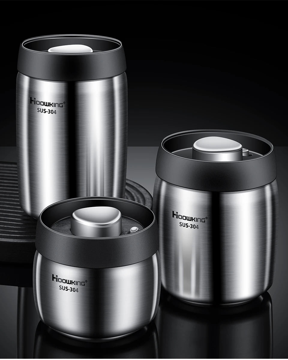 Stainless Steel Coffee Canister – Airtight Vacuum Seal for Fresh Food Storage