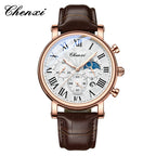 Leather Quartz Chronograph Watch – Men's Moon Phase Business Wristwatch