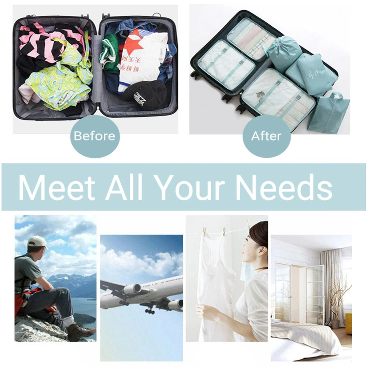 Mesh Travel Packing Cubes – Luggage Organizer Set for Suitcase Storage