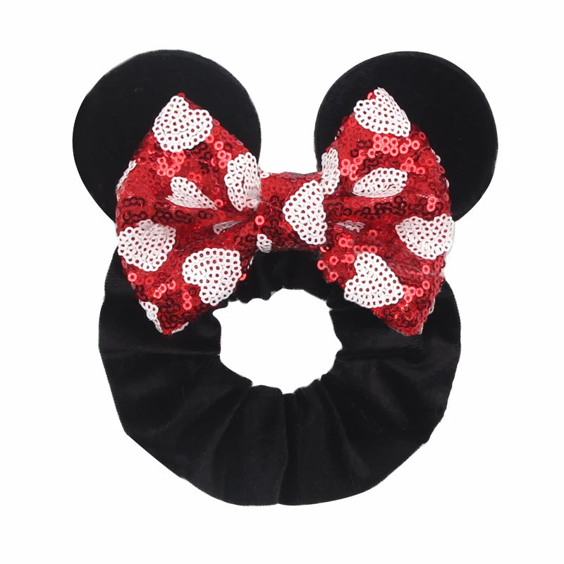Velvet Sequin Mouse Ear Scrunchies – Elastic Hair Accessories for Kids Party