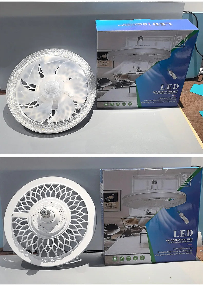 Modern LED Ceiling Fan Light – Remote Controlled E27 Lamp for Bedroom