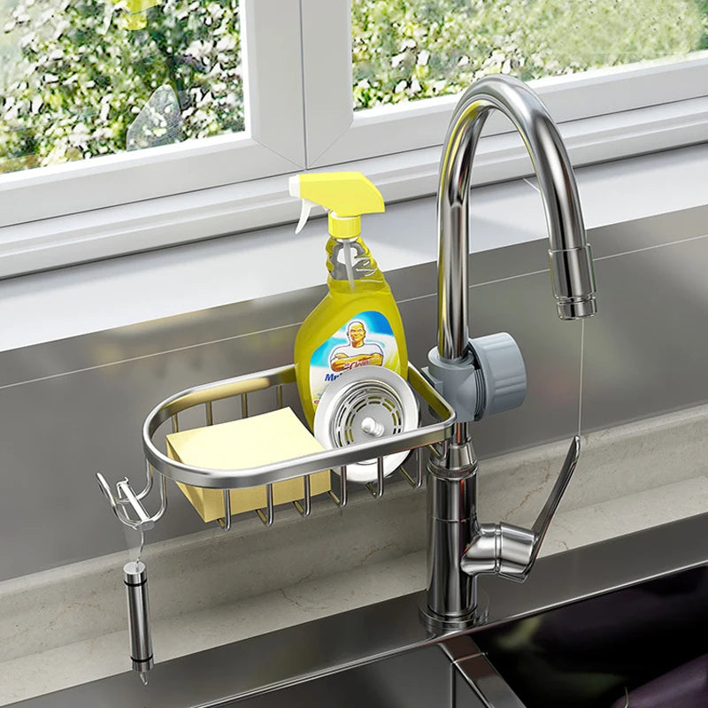 Adjustable Bathroom Faucet Storage Rack for Kitchen Sink and Shower
