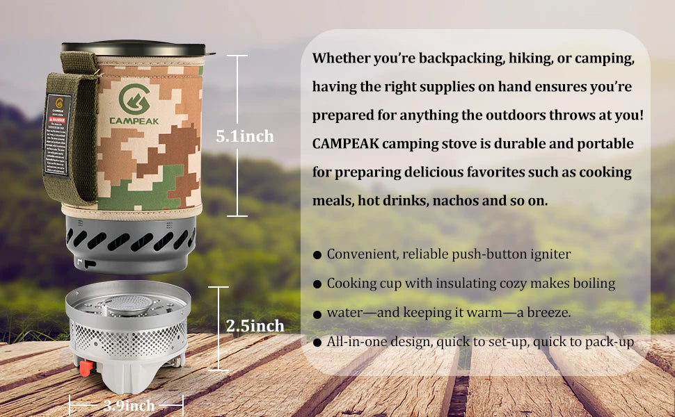 Portable Backpacking Stove – 1.4L Propane Cooking System for Camping