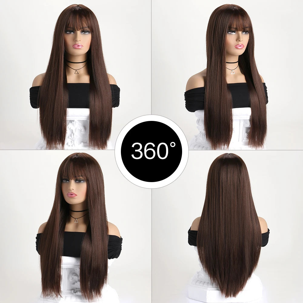 Long Straight Synthetic Wig – 26-Inch Colored Hair for Cosplay Halloween