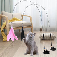 Feather Cat Teaser Wand – Suction Cup Interactive Toy for Indoor Exercise