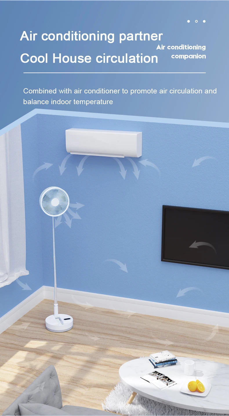 Folding Portable Desk Fan – 10800mAh Rechargeable Air Cooler for Camping