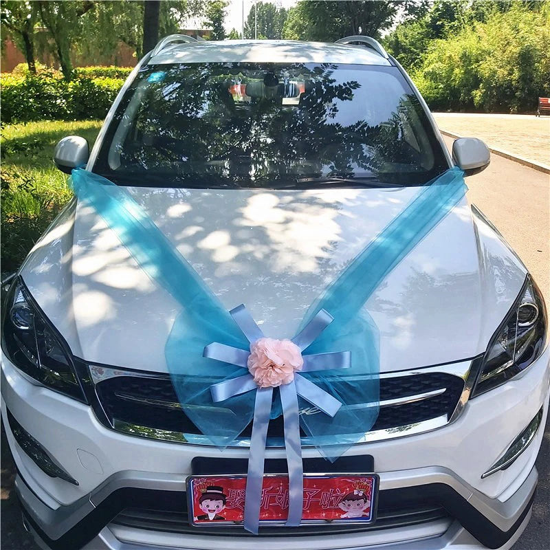 Silk Flower Wedding Car Decoration Kit – Floral Ribbons for Bridal Vehicles