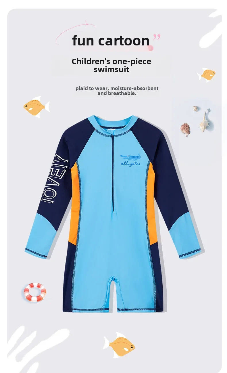 Boys Long Sleeve Swimsuit – UV Protection One-Piece for Summer Swimming